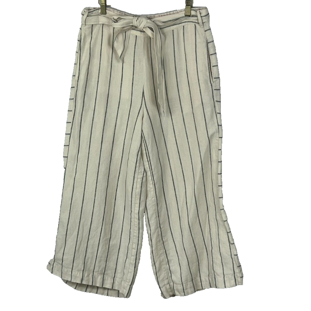 Anthropologie Pants Womens Size Small Portia Striped Linen Wide Leg Cropped Belt